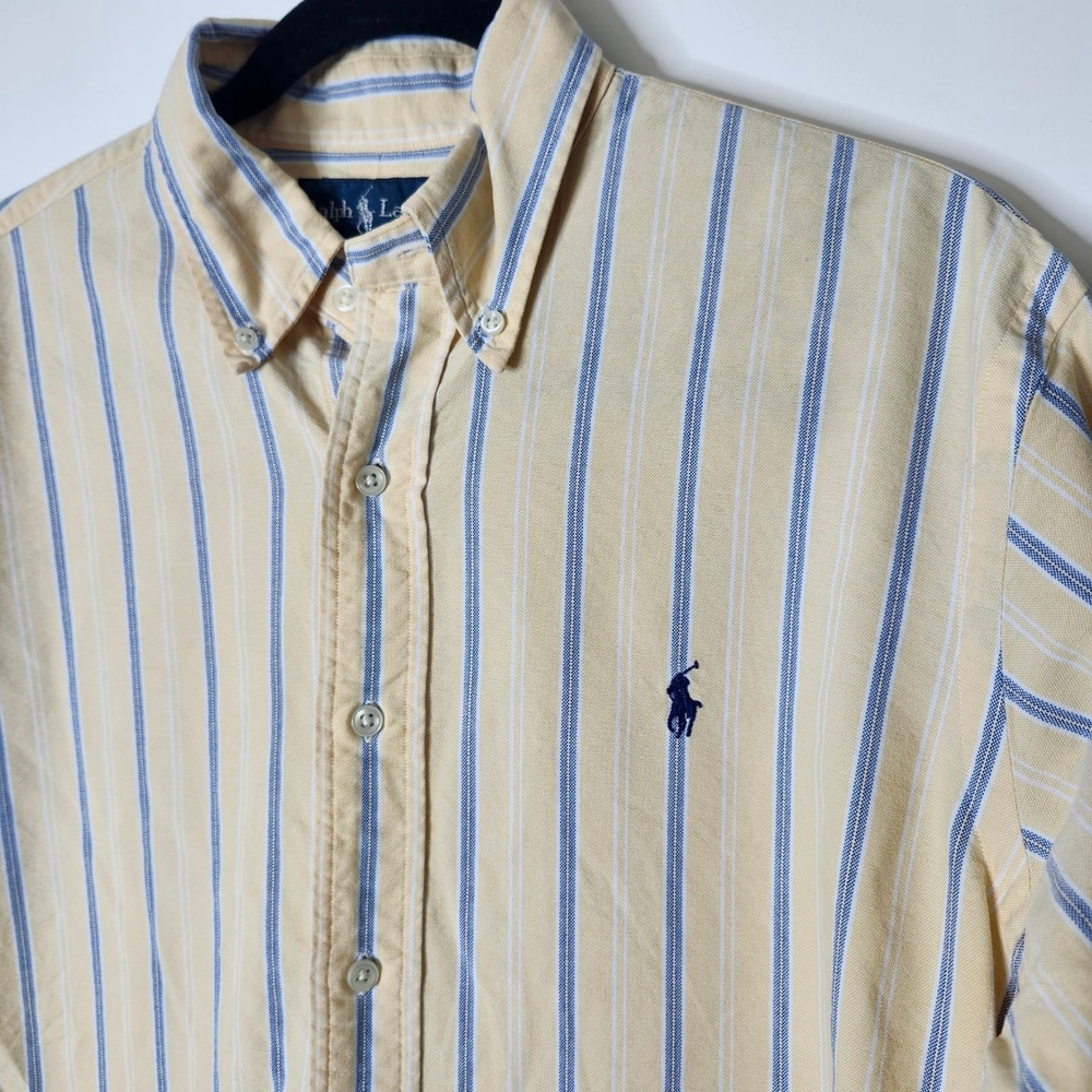 Polo Ralph Lauren Mens Yellow Blue Striped Oxford Button Down Shirt Large